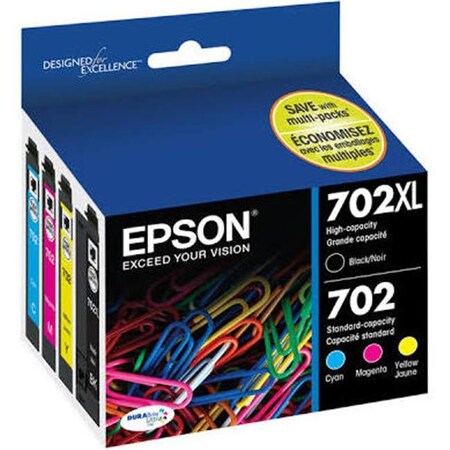 EPSON 702 DURABrite Ultra Ink High Capacity Black & Standard Color Cartridge Combo Pack (T702XL-BCS) Works with WorkForce Pro WF-3720, WF-3730, WF-3733
